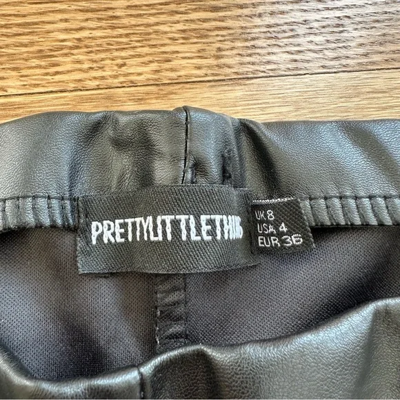 PrettyLittleThing Black Faux Leather High Waisted Leggings size 4 small - Picture 2 of 3